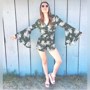 Abercrombie & Fitch Olive  Green Floral Romper